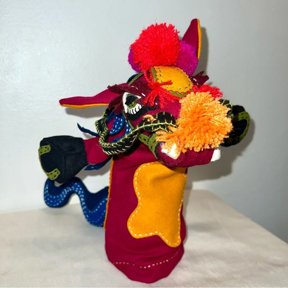 Donkey Horse Hand Puppet Wool Boho COLORFUL Festive Spain Mexico Exotic 1966/69 - Picture 2 of 8